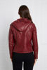 Hooded Vegan Leather Biker Jacket - Burgundy | Caroline K Morgan