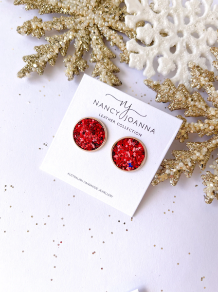 Round Glitter Stud Earings - Rose Gold  | Nancy Joanna Concrete Collection