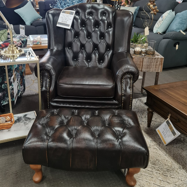 Dixie Rochester Wing Chair | Dark Brown Leather
