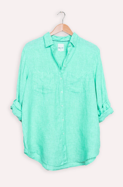 Chambray Irish Linen Boyfriend Shirt - Mint  | The Hut