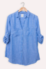 Chambray Pin Stripe Boyfriend Irish Linen Shirt -Blue  | The Hut
