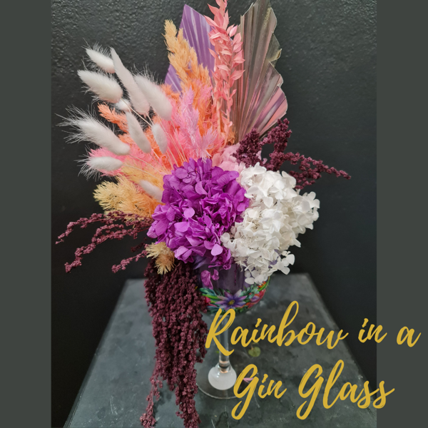 Rainbow In A Gin Glass | Preserved Flowers