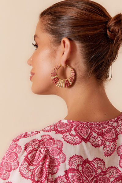 Graduated Beaded Event Hoops - Pink | Adorne
