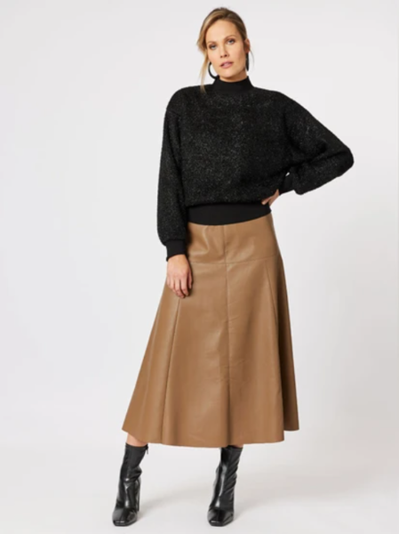 Brooke Vegan Leather Skirt  - Toffee | Gordon Smith