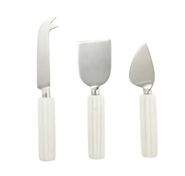 Mara s/3 Marble/Steel Cheese Knives | White Marble