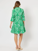 Hola Cotton Print Long Sleeve Godet Short Dress - Green | Threadz