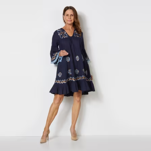 Lulu Long Sleeve Dress - Nomad Embroidery | Naudic