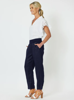 Sarah Rib Waist Linen Pant - Navy  | Gordon Smith