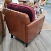 Fuscal Aged Leather Arm Chair | Velor Seat