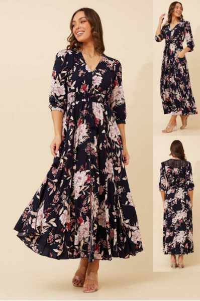 Floral Print Boho Maxi - Navy  | Caroline K Morgan