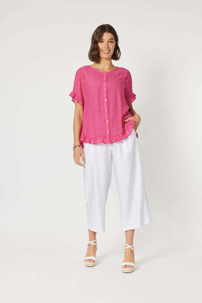 Portofino Short Sleeve Ruffle Top - Hot Pink | Clarity