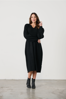 Half Rib Knit  & Dress Puff Sleeve - Black  | Caju