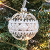 GLASS BAUBLE - CLEAR w/ WHITE LACE BELT | 8CM