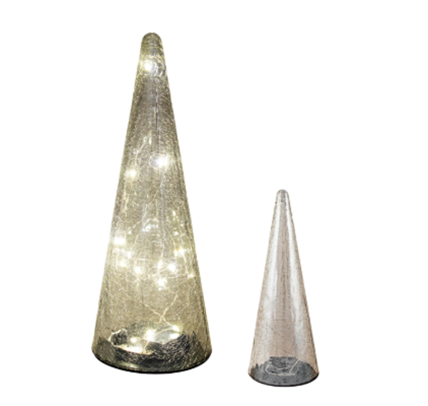 GLASS LED PLATINUM CONE TREE | SMALL 32CM