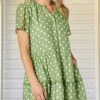 Basil Spot Dress- Basil/white | Gordon Smith