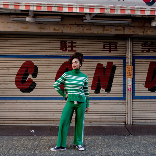 Zena Pant - Green Stripe | Boom Shanker