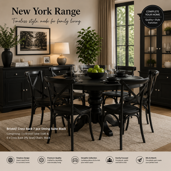 Bristol/Cross Back 7 Piece Dining Suite | Black