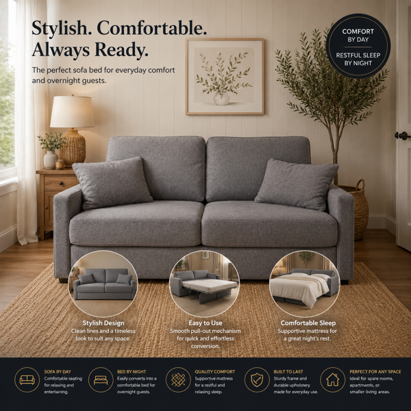 Softee Double Sofabed | Mid Grey Fabric