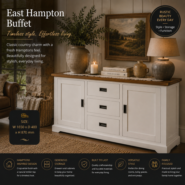 East Hampton Buffet | White/Natural Timber