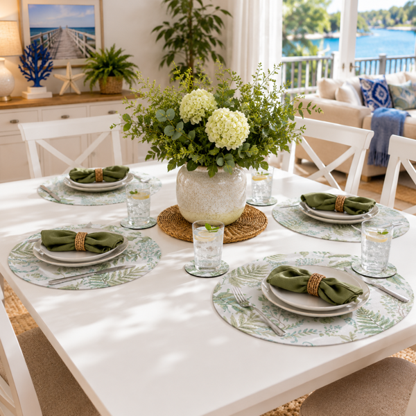 Fern Green/Blue Round Placemat - Set 4 | Madras Link