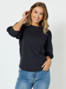 Kyla Broderie Sleeve Top - Navy | Threadz