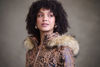 Shiny Animal Print Coat w/ Faux Fur Trim Collar - Tan | Caju