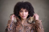 Shiny Animal Print Coat w/ Faux Fur Trim Collar - Tan | Caju