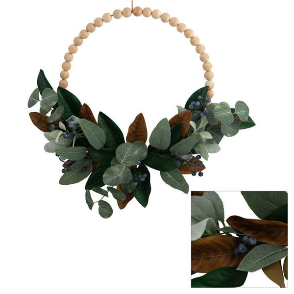 PVC Magnolia Blueberry Crecent Wreath | 56cm