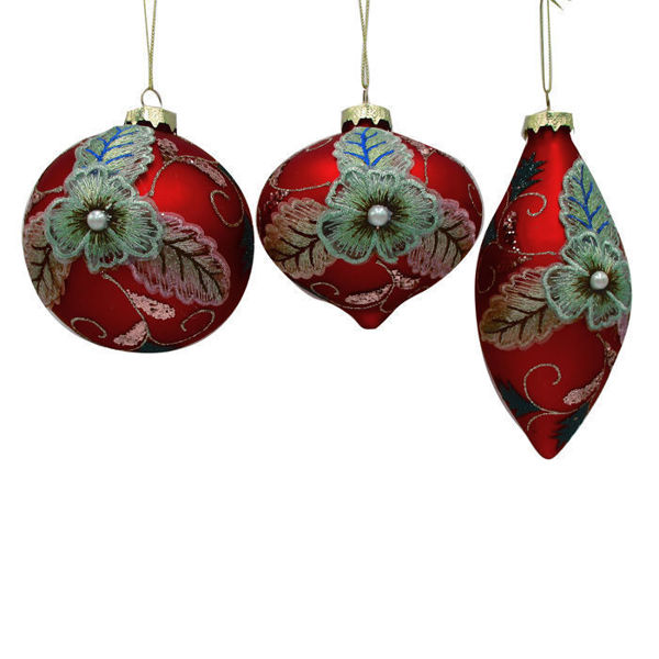 Red Lace Embellished Baubles - Oval Shape | 10cm