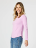 Crew Neck Cotton Rib Long Sleeve Top - Orchid | Gordon Smith