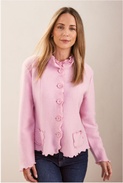 100% Boiled Wool Ruffle Trim Jacket - Blush | Seesaw