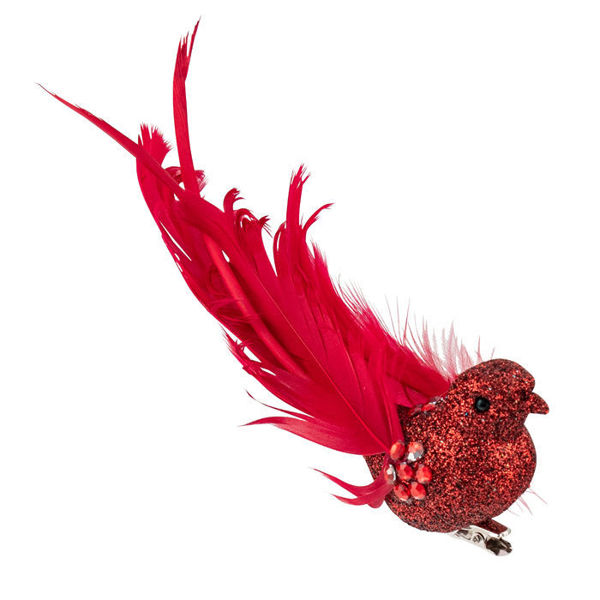 Clip on Glitter Bird with Curl Tail | Red