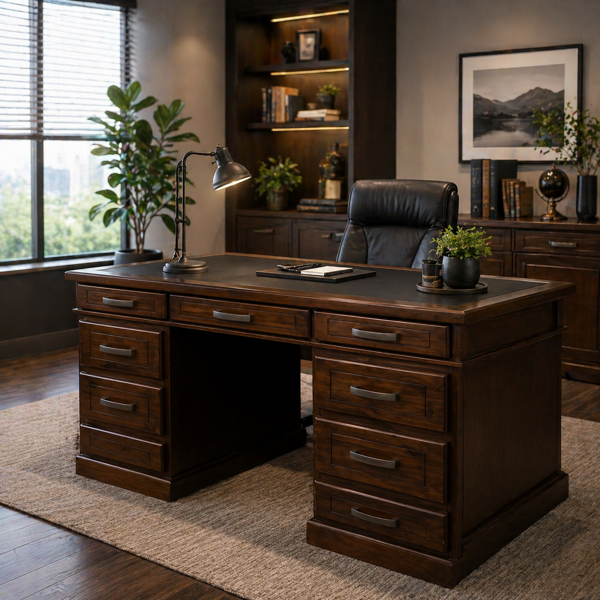 Classico Executive Desk - Medium | Antique Night + Light Bronze Handles