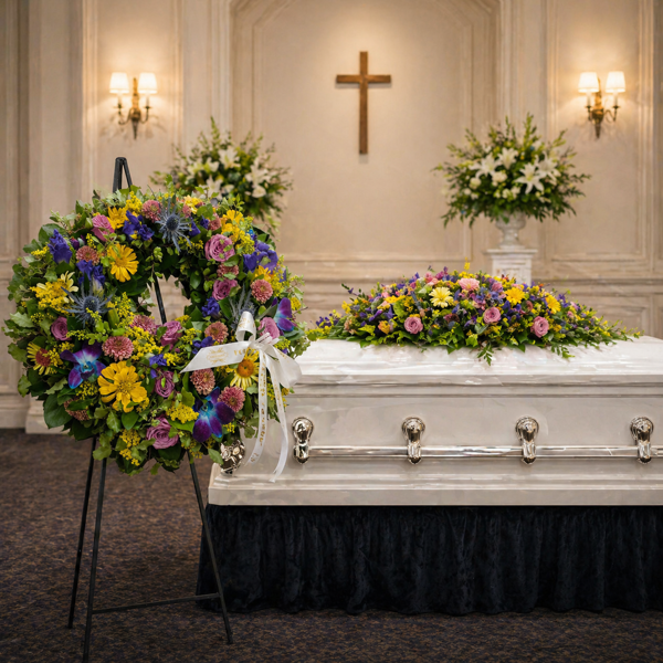 Colourful Memorial Wreath  | 12" Fresh Flower Tribute Wreath