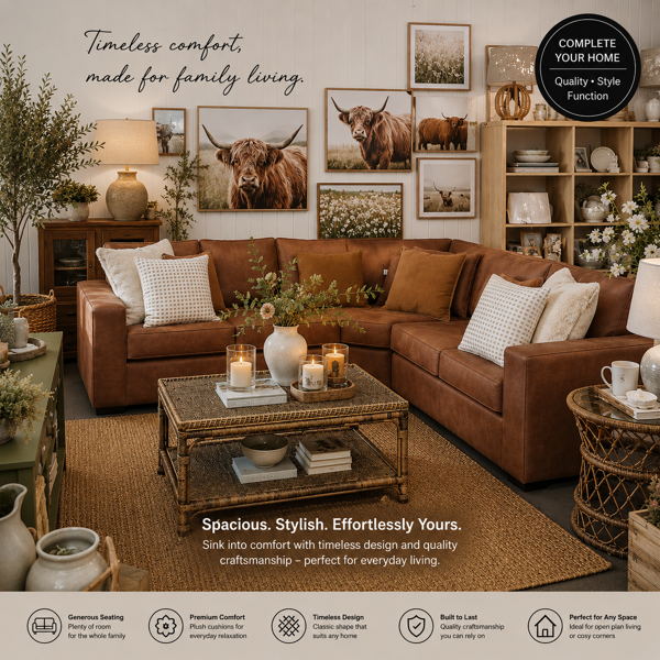 Piazza Corner Lounge - 2 Seater + Corner + 2 Seater | Warwick Eastwood Tan Fabric