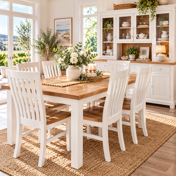 Hampton East 6 Piece Dining Suite | Two Tone Pine Finish
