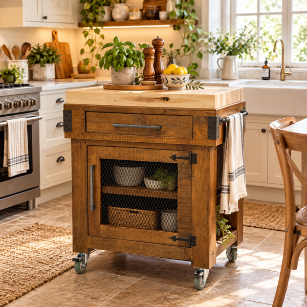 Cayman Kitchen Island | Hardwood Top Country Rustic